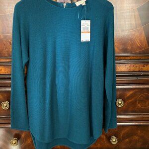 Ladies long Michael Kors Teal Sweater with zipper back.